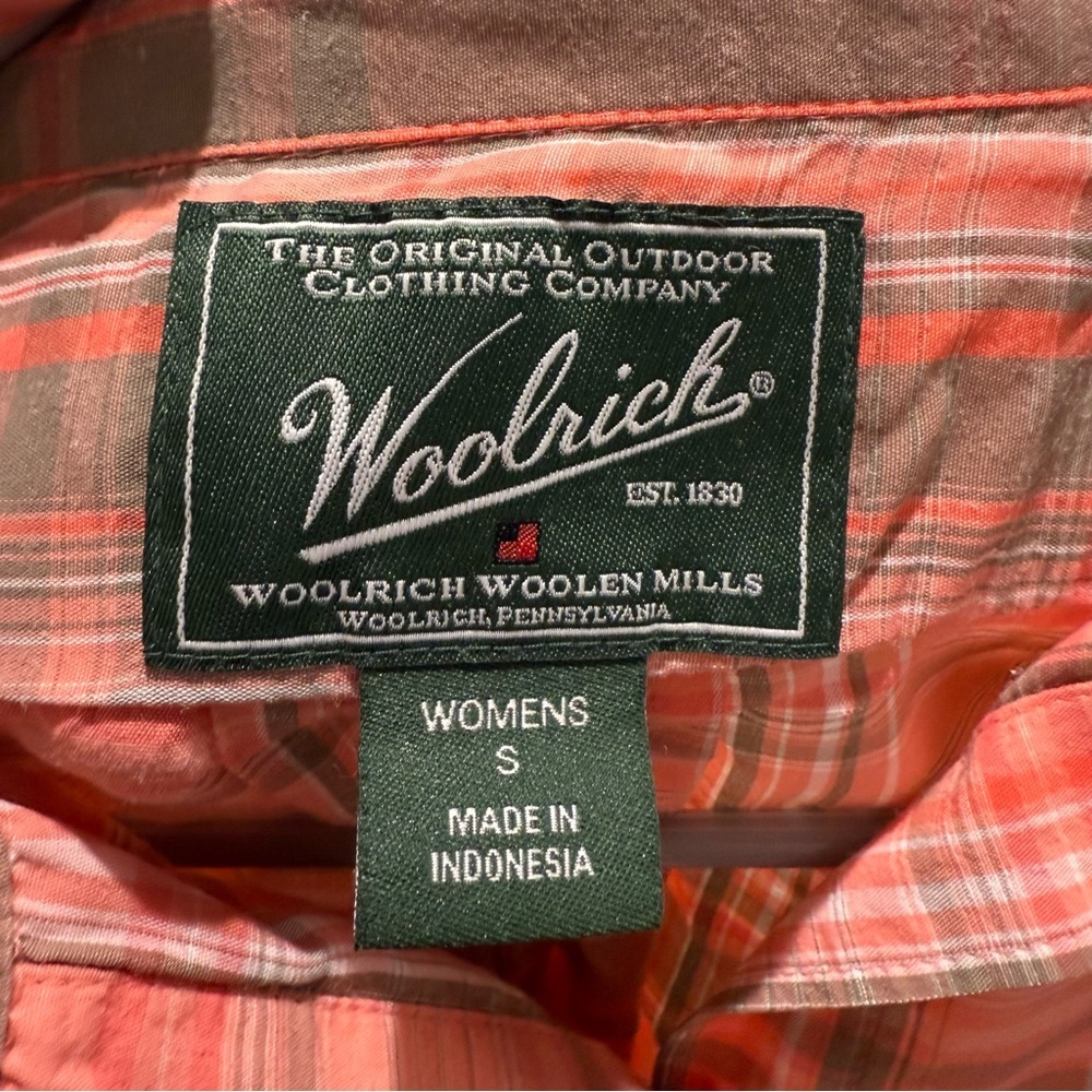 Woolrich Plaid Button-Up Short Sleeve Shirt Orange, Gorpcore Outdoors Cabin core - Picture 12 of 12